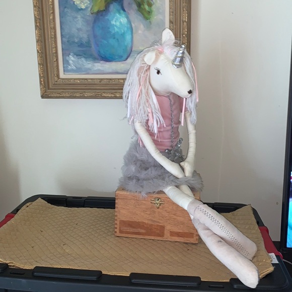 Pottery Barn Kids 26" Plush Stuffed Unicorn Animal Pink Shirt Gray Skirt - Picture 2 of 6